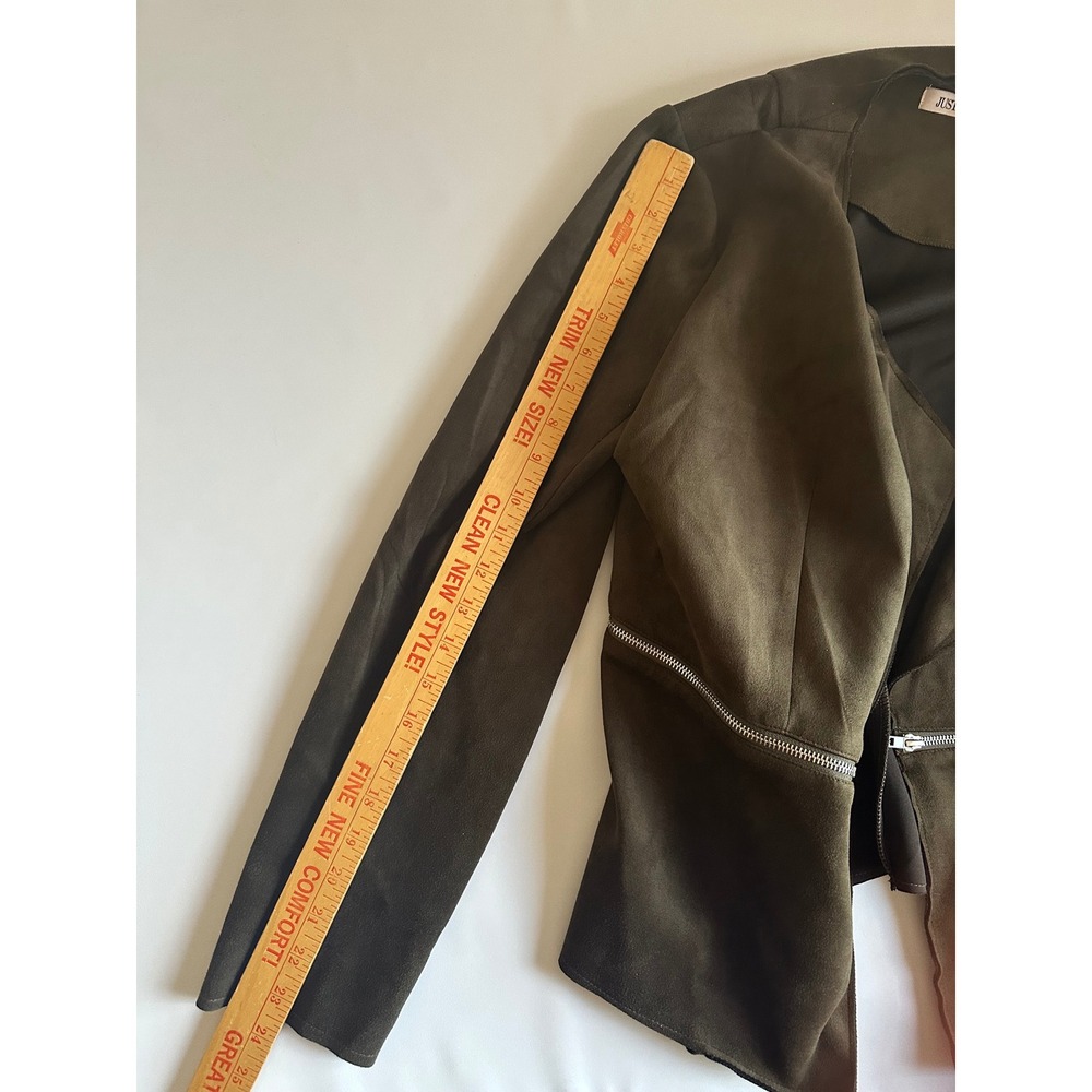 Justfab Women's Brown Faux Suede Open Front Zipper Detail Jacket Size Large L - Picture 6 of 6